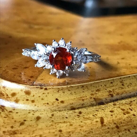 Natural Orange Red Garnet Sterling Silver Ring Size 7 - Picture 9 of 9